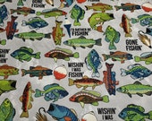 Flannel Fabric - Rather Be Fishin' - REMNANT - 100% Cotton Flannel