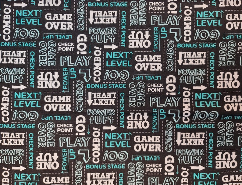 Cotton Fabric Select Your Size or By The Yard Game On Words on Black Premium Quilt Cotton 100/% Cotton Fabric
