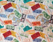 License Plates Tossed on Wood - 100% Cotton Fabric - Select Your Size or By The Yard