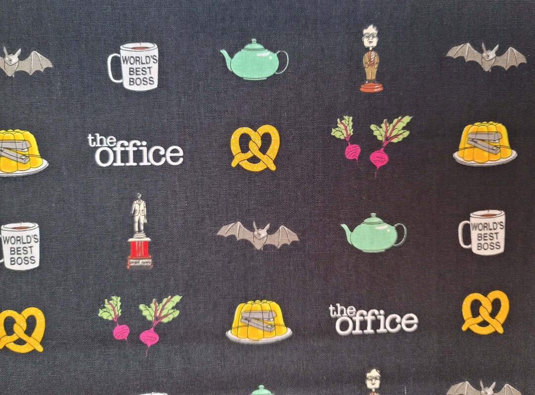 The Office Memorabilia on Black Quilting Cotton Fabric Etsy
