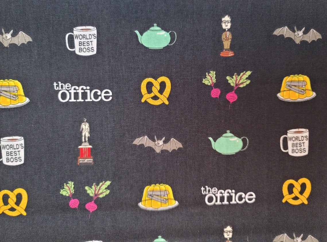 The Office Memorabilia on Black Quilting Cotton Fabric Etsy