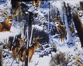 Flannel Fabric - Realistic Deer in Snow -19" REMNANT - 100% Cotton Flannel