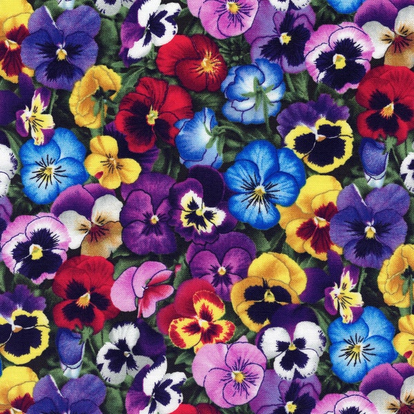Lovely Pansies Flowers Floral Quilt Fabric - Select Your Size or By The Yard - 100% Cotton Fabric