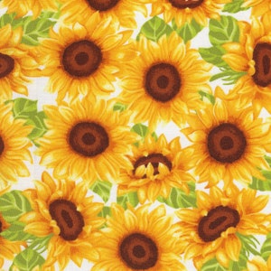 Cotton Fabric - Sunny Sunflowers Floral on White Quilting Fabric - Select Your Size or By The Yard - 100% Cotton Fabric