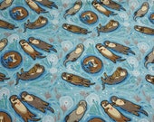Flannel Fabric - Mama and Baby Otter - REMNANT - 100% Cotton Flannel