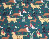 Christmas Flannel Fabric - Festive Pups - REMNANT - 100% Cotton Flannel