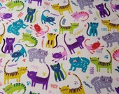 Flannel Fabric - Meow Prrrr on Cream - 27" REMNANT - 100% Cotton Flannel