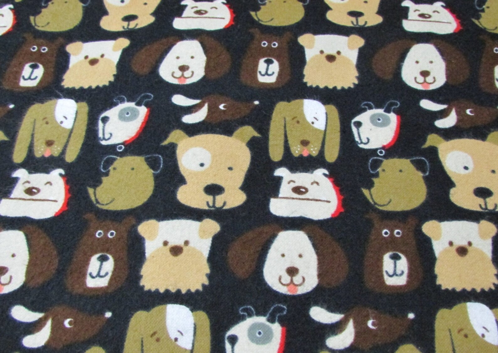 Flannel Fabric Dog Faces on Black 23 REMNANT 100 Etsy