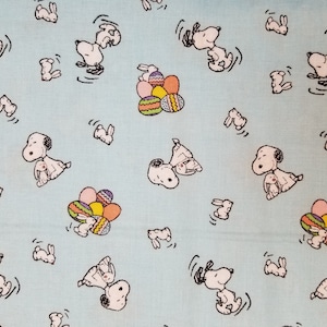 Peanuts Easter Bunny Loves Snoopy with Easter Eggs on Light Blue - 100% Cotton Fabric - Select Your Size or By The Yard
