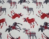 Flannel Fabric - Patterned Trap Moose Tossed - REMNANT - 100% Cotton Flannel