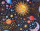 Cotton Fabric - Stay Wild Moon Child, Suns and Planets Space Galaxy Quilting Fabric - Select Your Size or By The Yard - 100% Cotton Fabric