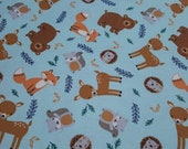 Flannel Fabric - Eamon Tossed Animals - REMNANT - 100% Cotton Flannel