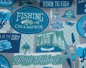 Flannel Fabric - Gone Fishing - REMNANT - 100% Cotton Flannel