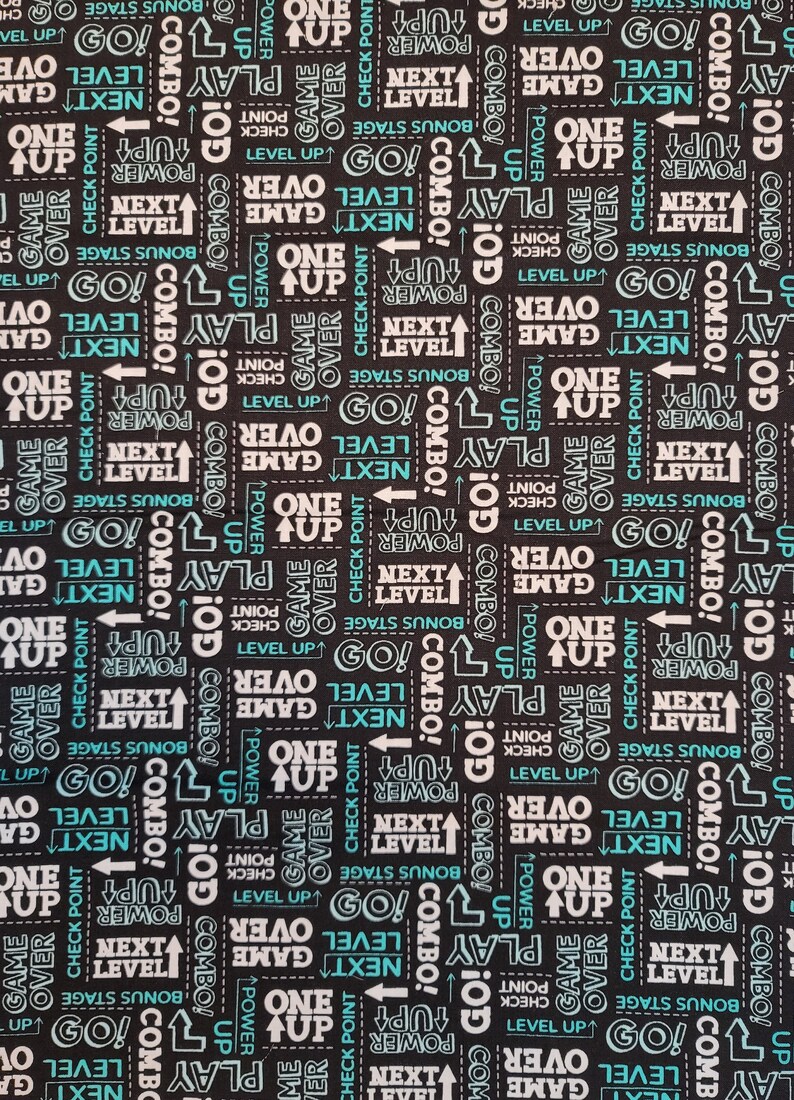 Cotton Fabric Select Your Size or By The Yard Game On Words on Black Premium Quilt Cotton 100/% Cotton Fabric