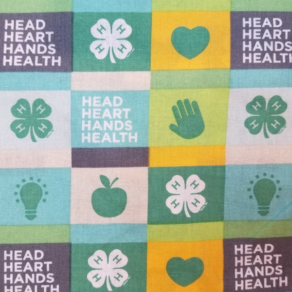 4-H Multi Words - Head Heart Hands Health, Science, Engineering, Technology - 100% Cotton Fabric - Select Your Size or By The Yard