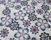 Flannel Fabric - Pink Blue Flowers - REMNANT - 100% Cotton Flannel