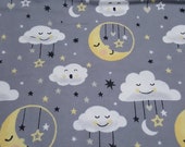 Flannel Fabric - Moon Clouds Grey - REMNANT - 100% Cotton Flannel