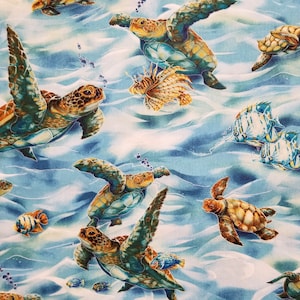 Sea Turtles Swimming North American Wildlife - 100% Cotton Fabric - Select Your Size or By The Yard