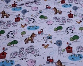 Flannel Fabric - White Farm - REMNANT (Multiple Sizes Available) - 100% Cotton Flannel