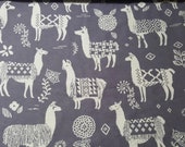 Flannel Fabric - Peruvian Llamas Gray - REMNANT - 100% Cotton Flannel