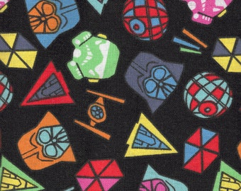 Cotton Fabric - Star Wars Icons Tossed on Black - Select Your Size or By The Yard - 100% Cotton Fabric