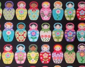 Cotton Fabric - Matryoshka Dolls on Black - Select Your Size or By The Yard - 100% Cotton Fabric