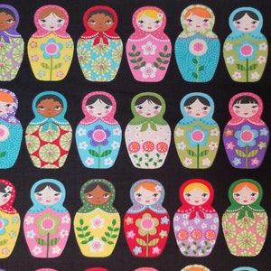 Cotton Fabric - Matryoshka Dolls on Black - Select Your Size or By The Yard - 100% Cotton Fabric