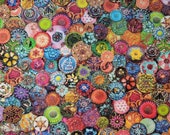 Cotton Fabric - Multi Buttons Packed Colorful Quilt Cotton - Select Your Size or By The Yard - 100% Cotton Fabric