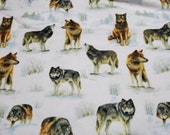 Flannel Fabric - Photo Real Wolves - REMNANT - 100% Cotton Flannel