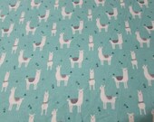 Flannel Fabric - Tossed Llama Teal - REMNANT - 100% Cotton Flannel