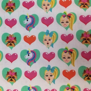 Jojo Siwa Bowbow Hearts on White - 100% Cotton Fabric - Select Your Size or By The Yard