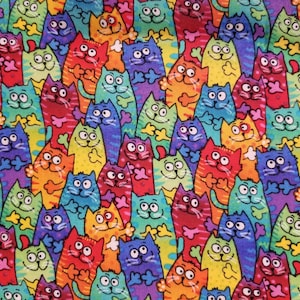 Tiedye Packed Cats - 100% Cotton Fabric - Select Your Size or By The Yard
