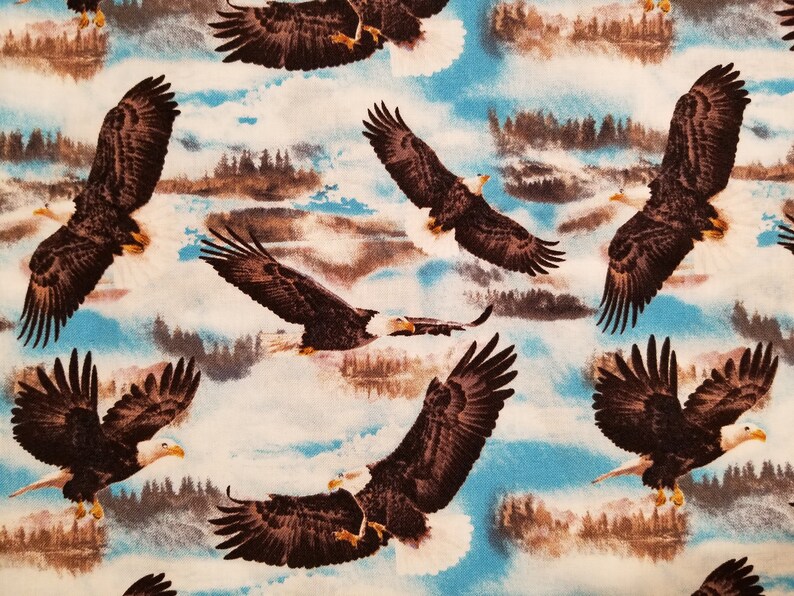 Flying Eagles Patriotic Fabric 100% Cotton Select Your Size or By The Yard image 1