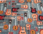 Flannel Fabric - Rustic Guitar - REMNANT - 100% Cotton Flannel