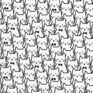 Cotton Fabric - Meow Cat Clusters on White, Cats with Bow Ties Quilting Fabric - Select Your Size or By The Yard - 100% Cotton Fabric