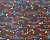 Cotton Fabric - Rainbow Music Notes on Black Quilt Cotton - Select Your Size or By The Yard - 100% Cotton Fabric