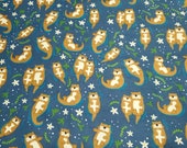 Flannel Fabric - Loving Swimming Otters - REMNANTS (Multiple sizes) - 100% Cotton Flannel