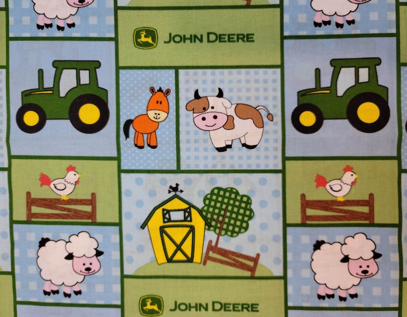 100/% Cotton Fabric John Deere Baby Barn Yard Patch Quilt Cotton Select Your Size or By The Yard Cotton Fabric