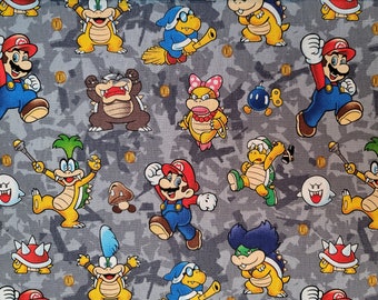 Super Mario Bros Mario, Bowser, King Boo, Kamek, Koopalings, Nintendo Quilt Cotton Fabric - Select Size or By The Yard - 100% Cotton Fabric