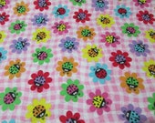 Flannel Fabric - Ladybug Daisies - REMNANT - 100% Cotton Flannel