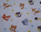 Flannel Fabric - Happy Stars Animals - 27" REMNANT - 100% Cotton Flannel