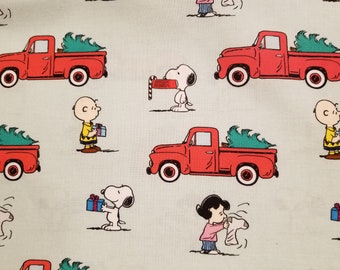 Peanuts Holiday Snoopy Charlie Brown Christmas Red Truck - 100% Cotton Fabric - Select Your Size or By The Yard