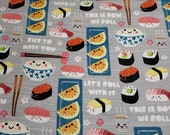 Flannel Fabric - Sushi Talk - REMNANT - 100% Cotton Flannel