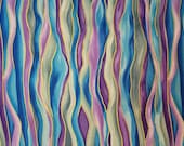 Cotton Fabric - Purple, Blue Green Peacock Striped Wavy Lines Metallic Quilt Cotton - Select Your Size or By The Yard - 100% Cotton Fabric