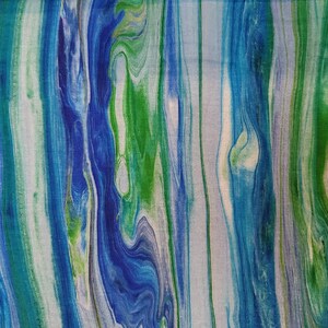 May include: Abstract fabric with a marbled pattern in shades of blue, green, and white.