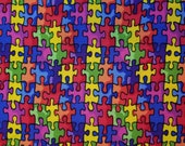 Multi Color Rainbow Puzzle Pieces - 100% Cotton Fabric - Select Your Size or By The Yard