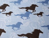 Flannel Fabric - Horses Running Sketch Blue - REMNANTS (Multiple Sizes) - 100% Cotton Flannel