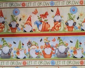 Gnome Is Where The Garden Grows, Garden Gnomes in Pots, Striped, Let it Grow, Quilt Cotton Fabric - Select Size or BTY - 100% Cotton Fabric