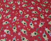 Christmas Flannel Fabric - Reindeer on Red - REMNANT - 100% Cotton Flannel