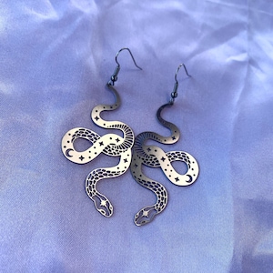 Cool quirky silver statement celestial these moon star snake drop dangle earrings